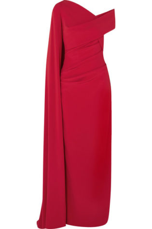 Rosedale One Shoulder Cape Effect Ruched Stretch Crepe Gown