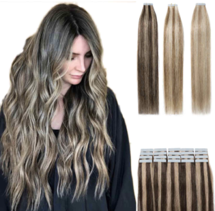 S Noilite Tape In Human Hair Extensions Highlight Balayage Long Straight Seamless