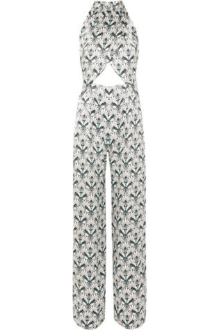 Soiree Cutout Printed Silk Satin Jumpsuit