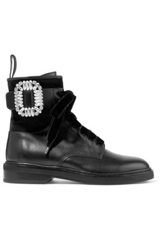 Viv Rangers Crystal Embellished Paneled Leather And Suede Ankle Boots