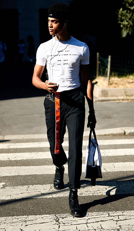 White T Shirt And Black Trousers