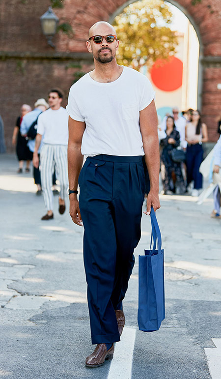 White T Shirt And High Waisted Trousers