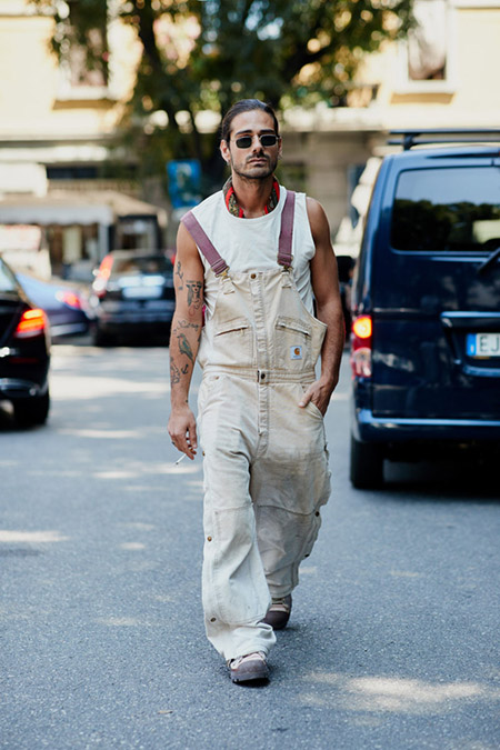 White T Shirt And Overalls