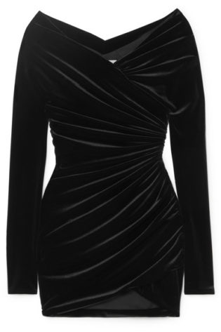 Alexandre Vauthier Off The Shoulder Ruched Velvet Mini Dress