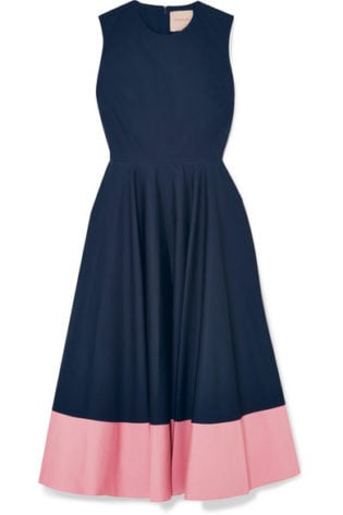 Athena Two Tone Gathered Cotton Poplin Midi Dress