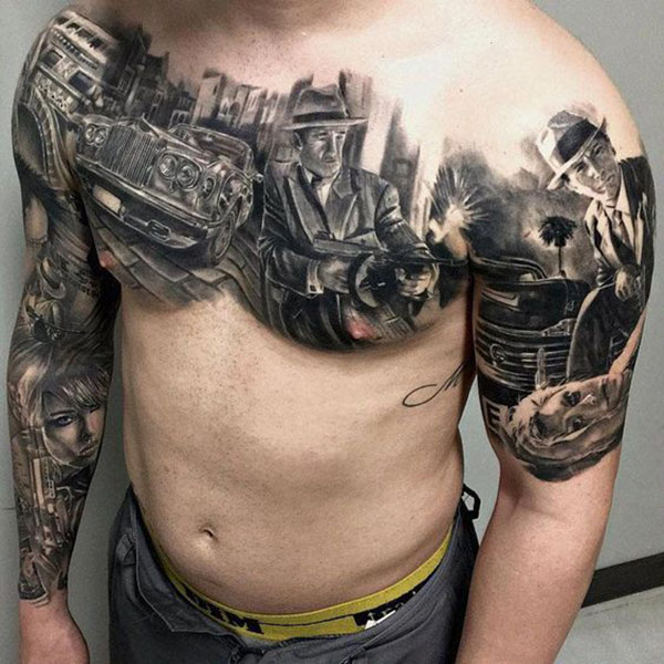 Gangster Chest Tattoo