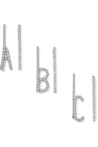 Lelet Ny Alphabet Set Of Two Silver Tone Crystal Hair Slides