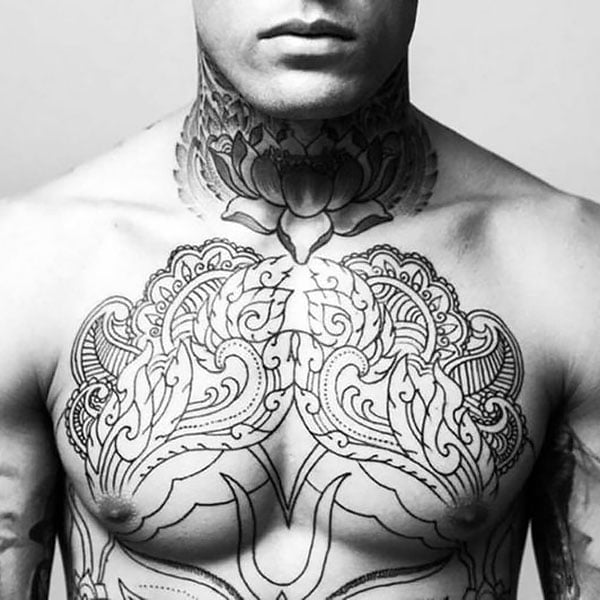 Line Art Chest Tattoo