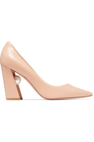 Miri Faux Pearl Embellished Leather Pumps