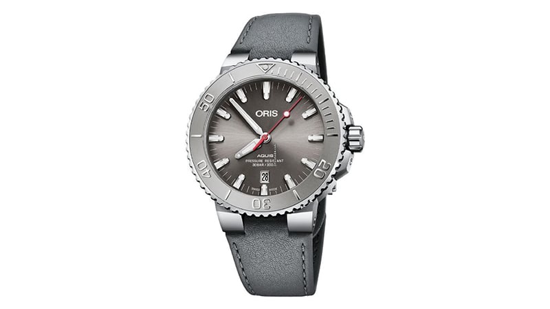 Oris Aquis Date Relief Automatic 43.5mm Stainless Steel And Leather Watch