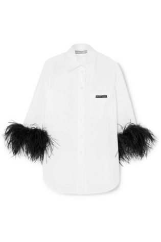 Prada Feather Trimmed Cotton Poplin Shirt