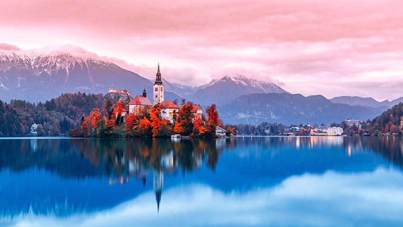 Bled Lake In Slovenia, Famous And Very Popular Landmark And Trav