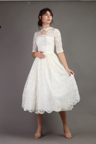 50s Peter Pan + Illusion Lace Tea Dress Xs : White Sheer Dolly Collar Scalloped Fit Flare Wedding