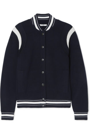 Appliquéd Striped Wool Blend Bomber Jacket