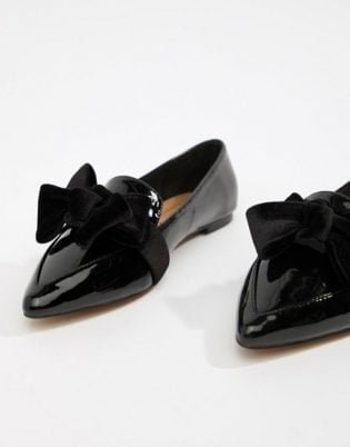Asos Design Ludo Bow Pointed Ballet Flats In Black