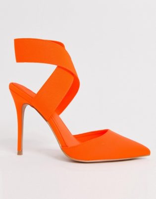 Asos Design Wide Fit Payback Elastic High Heels In Neon Orange