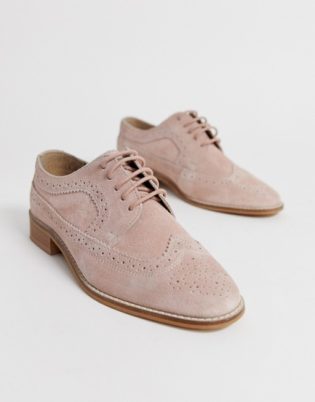 Asos Design Wide Fit Mai Tai Leather Brogues In Blus