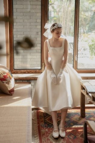 Backless Wedding Dress: Low Back Dress: Short Wedding Dress: Tea Length Gown: Fit And Flare: 50s