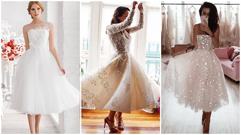 knee length beaded wedding dresses