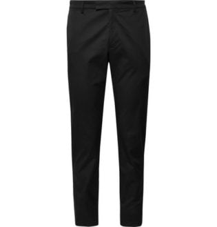 Black Slim Fit Tapered Stretch Cotton Gabardine Trousers