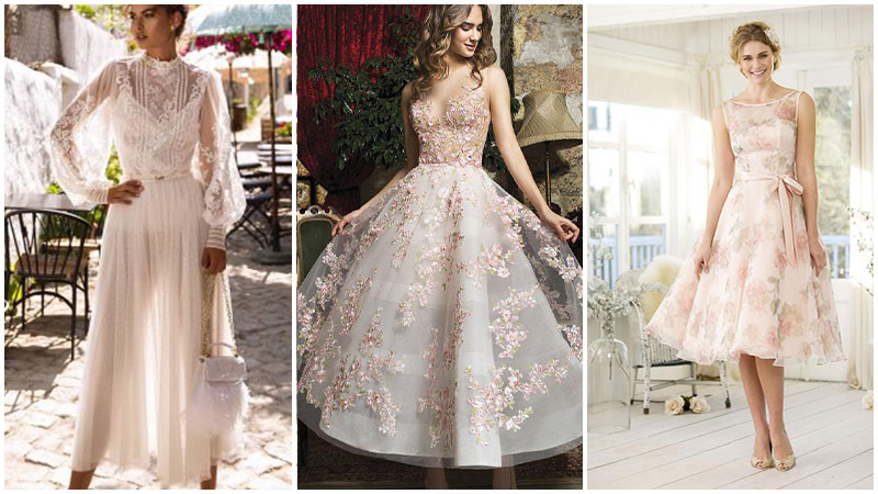 Floral Tea Length Wedding Dress