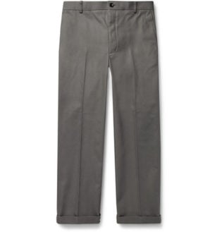 Grey Cropped Cotton Twill Trousers