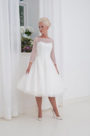 white lace tea length wedding dress