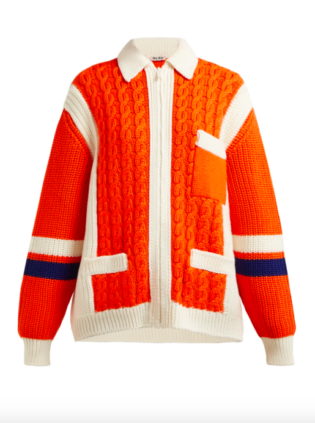 Intarsia Stripe And Cable Knit Wool Cardigan