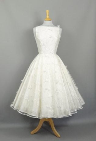 Ivory Peggy 3d Lace Sabrina Bodice Tea Length 1950s Wedding Dress Made By Dig For Victory