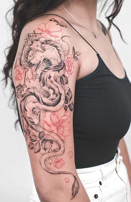 165 Dragon Tattoo Designs For Women 2020 Arms Shoulder Chest  Dragon  tattoo for women Dragon tattoo shoulder Dragon tattoo designs