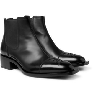 Logo Embroidered Leather Chelsea Boots