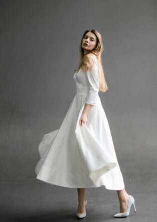 satin tea length wedding dress