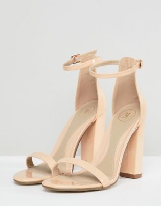 Missguided Block Heeled Barely There Sandal In Nude