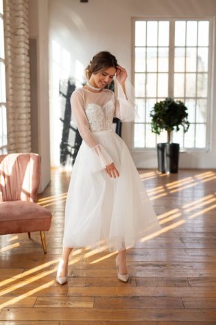 plain tea length wedding dress