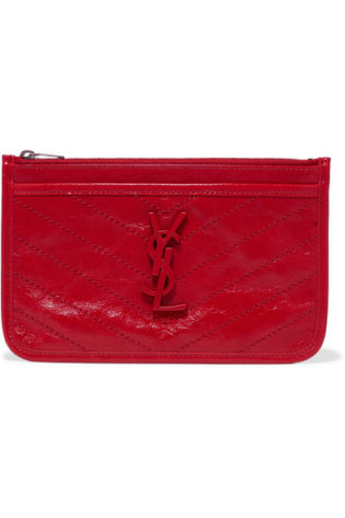 Niki Quilted Crinkled Glossed Leather Pouch