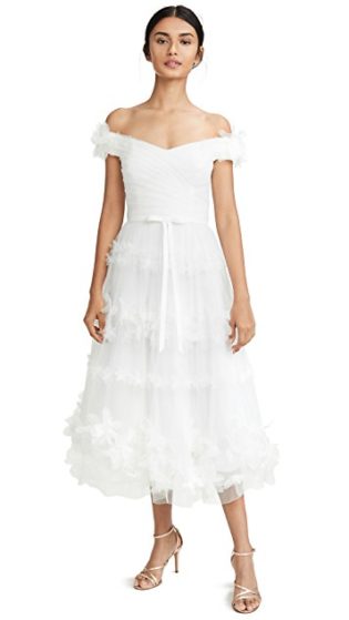 off the shoulder tea length dress