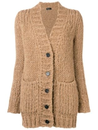 Women Loose Beige Cardigan Sweater Waist Belt Thicken Knitting Wool Blend Formal