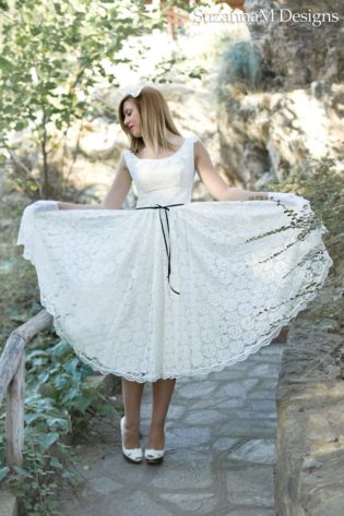 Short Tea Length Ivory Lace 50s Wedding Dress, Tea Length Dress, Handmade Bridal Short Retro Sum