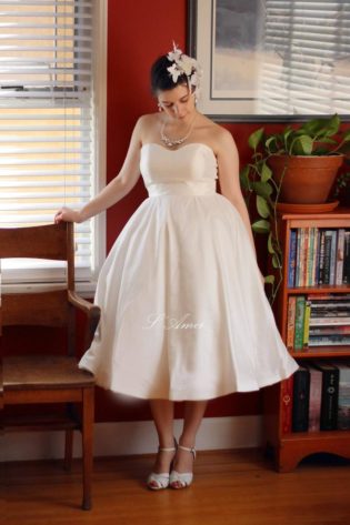 Short Wedding Cocktail Or Prom Dress Made From Taffeta Tea Length Short Wedding Gown