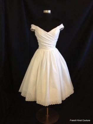 Short Wedding Dress, Off Shoulder, Cotton Eyelet, Flir Tini, Tea Length Wedding Dress, Free Shipp