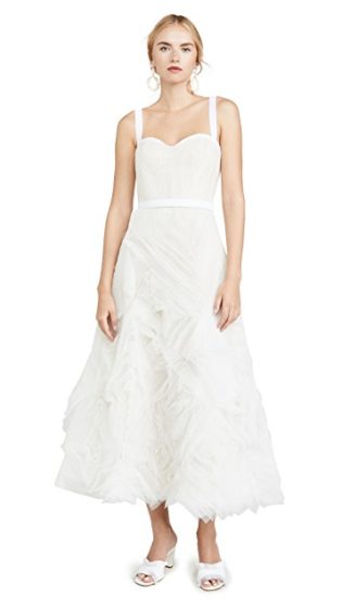 Sleeveless Textured Tulle Tea Length Gown