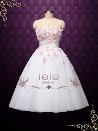 Spring Wedding Dress, Short Tea Length Wedding Dress With Flowers