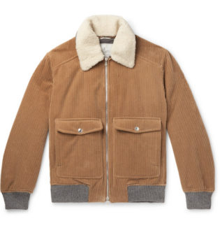 Shearling Trimmed Cotton And Cashmere Blend Corduroy Bomber Jacket