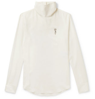 Slim Fit Embellished Silk Poplin Rollneck Shirt