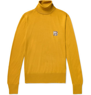 Slim Fit Logo Intarsia Virgin Wool Rollneck Sweater