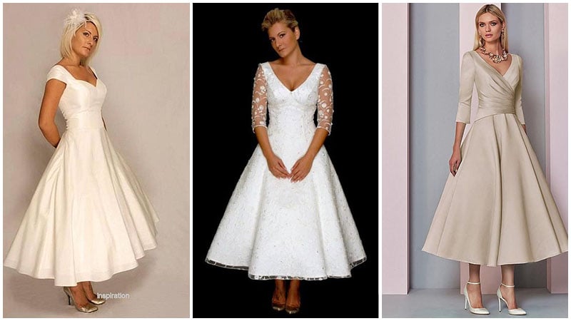 Vintage Ivory Tea Length Wedding Dresses