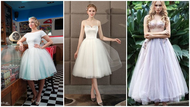 Tulle Tea Length Wedding Dress