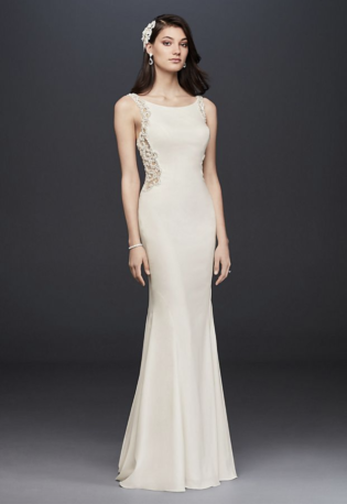 Beaded Illusion And Crepe Sheath Wedding Dress