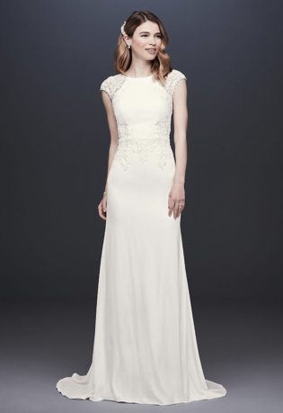 Cap Sleeve Crepe Sheath Wedding Dress