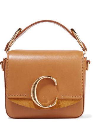 Chloé C Mini Suede Trimmed Leather Shoulder Bag